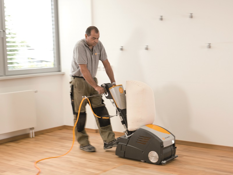 Dust free floor sanding machine in use